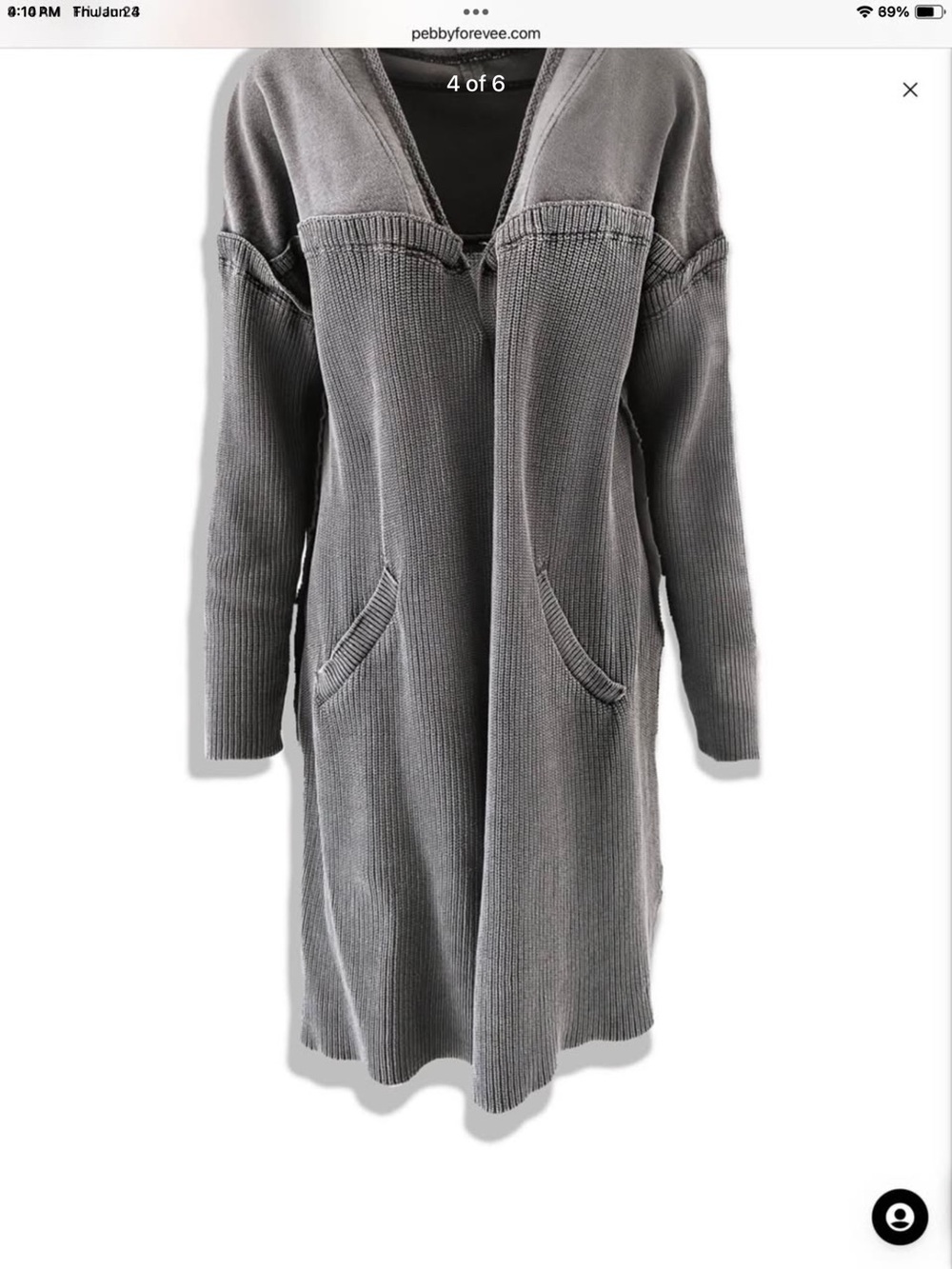 Pebby Forevee Long Gray Knit Open-Front Coatigan with side slits plus Women